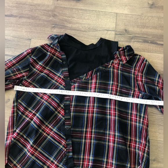 MAJE LAZAK DECONSTRUCTED ASYMMETRICAL PLAID ATTACHED TANK TOP EXPOSED SHOULDER - Picture 8 of 16